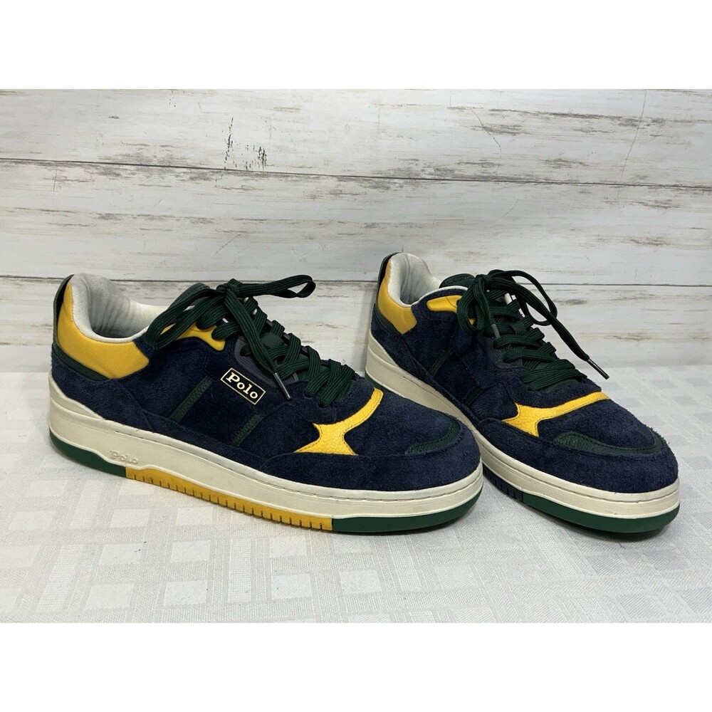 POLO Ralph Lauren Masters Sport Shoes Blue Yellow Leather Sneakers Men's Size 13